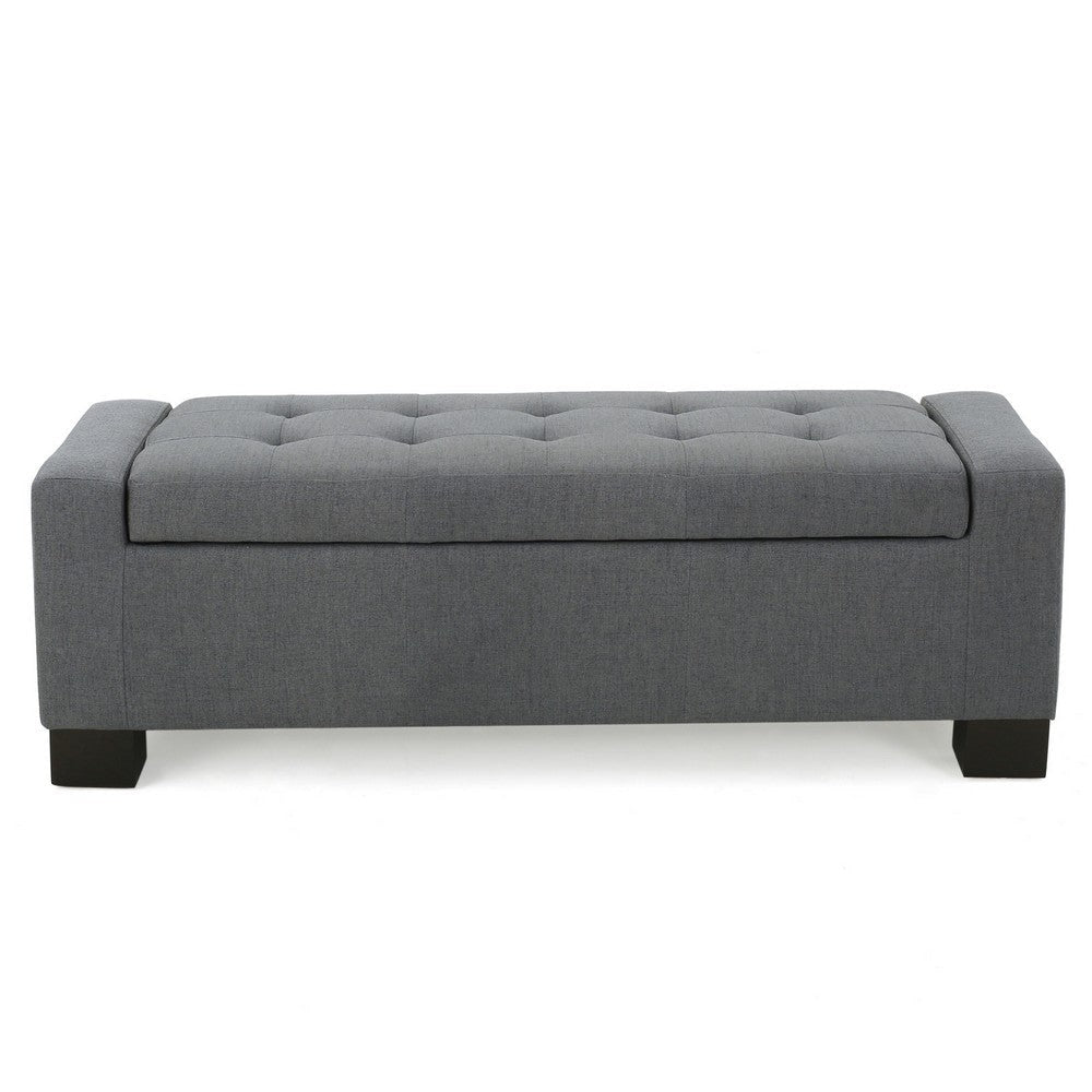 Liani Ottoman Bench Button Tufted Gray 50 Inch Lift Top Storage BM327006
