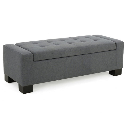 Liani Ottoman Bench, Button Tufted Gray, 50 Inch, Lift Top Storage