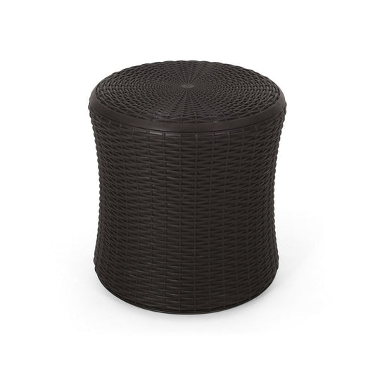 Lifo Outdoor Table, Hidden Storage, 19 Inch, Brown Woven Polypropylene