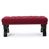 Riam Ottoman Bench 41 Inch Button Tufted Rounded Wood Legs Red