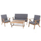 Namm 4pc Outdoor Table Chairs Loveseat Set Brown Acacia Wood Gray BM327010