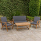 Namm 4pc Outdoor Table, Chairs, Loveseat Set, Brown Acacia Wood, Gray