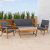 Namm 4pc Outdoor Table, Chairs, Loveseat Set, Brown Acacia Wood, Gray