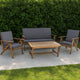 Namm 4pc Outdoor Table, Chairs, Loveseat Set, Brown Acacia Wood, Gray