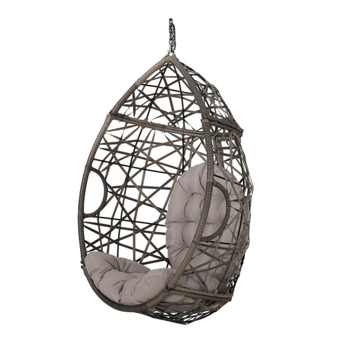 Tubo Outdoor Hanging Basket Chair, Egg Shape, Gray Rattan Woven