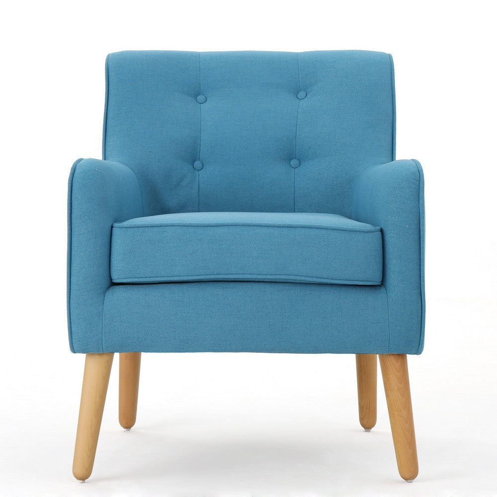 Tilo Accent Lounge Armchair Blue Fabric Splayed Birch Wood Legs BM327012