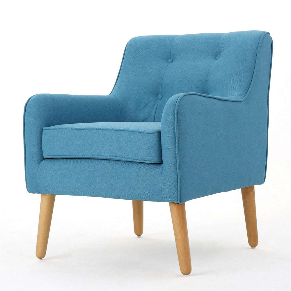 Tilo Accent Lounge Armchair | Blue Fabric | Splayed Birch Wood Legs