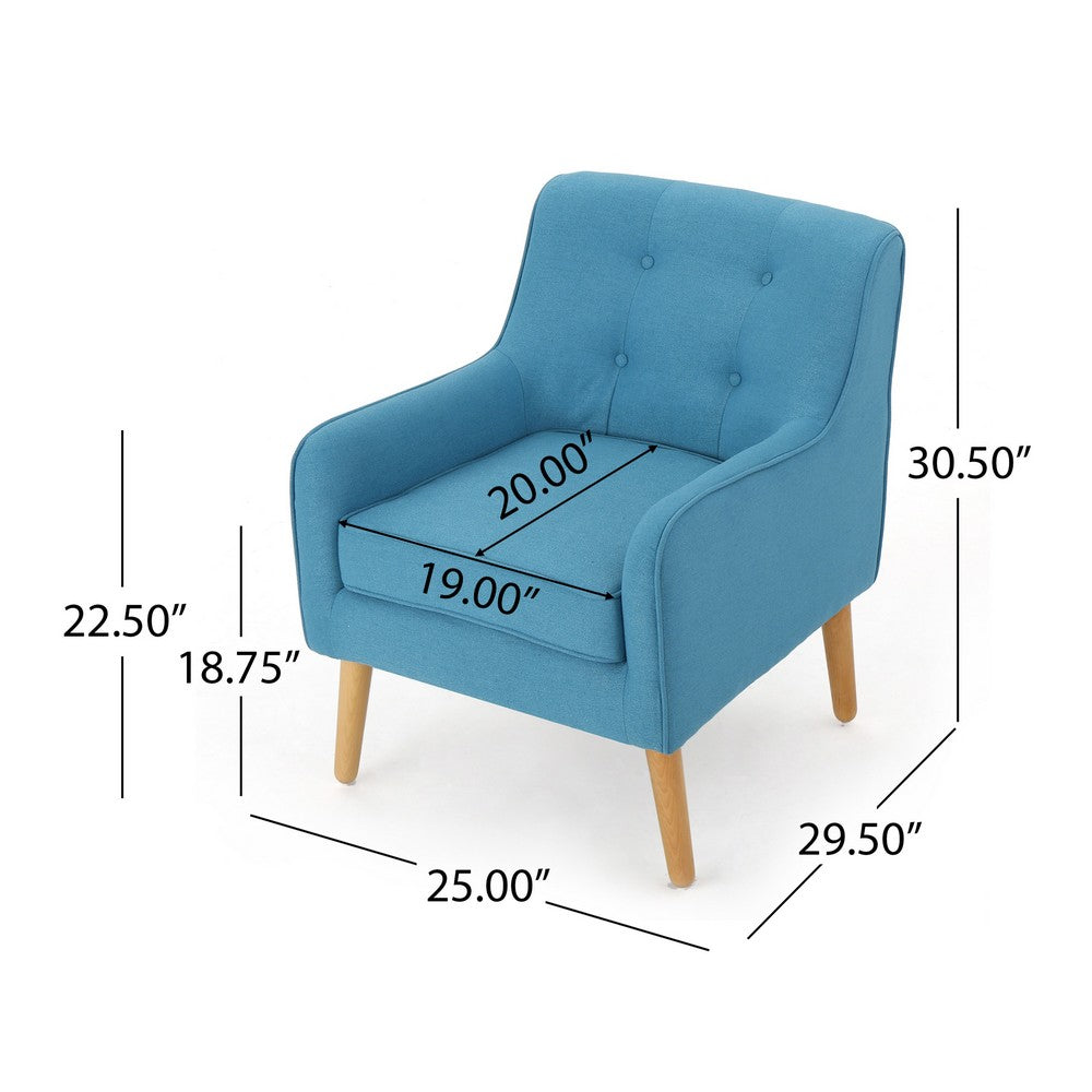 Tilo Accent Lounge Armchair | Blue Fabric | Splayed Birch Wood Legs