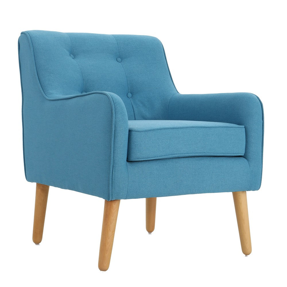 Tilo Accent Lounge Armchair | Blue Fabric | Splayed Birch Wood Legs
