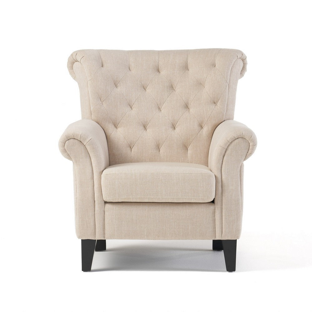 Koni Accent Armchair Button Diamond Tufted Rolled Arms Beige Fabric BM327013