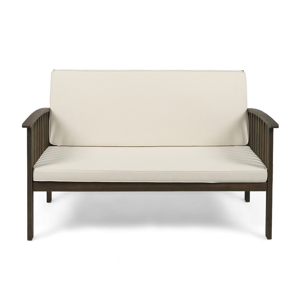 Gerry Outdoor Loveseat Slat Panel Design 53 Inch Ivory Cushions
