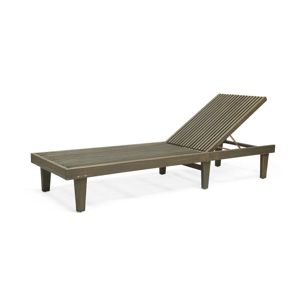 Pina Outdoor Chaise Lounger 79 Inch Dark Gray Slatted Acacia Wood BM327016