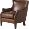 Accent Sofa Chair | Studded Trim Brown Top Grain Leather | Rubberwood