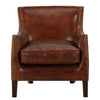 Accent Sofa Chair | Studded Trim Brown Top Grain Leather | Rubberwood
