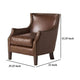 Accent Sofa Chair | Studded Trim Brown Top Grain Leather | Rubberwood