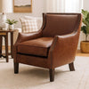 Accent Sofa Chair | Studded Trim Brown Top Grain Leather | Rubberwood