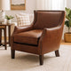 Accent Sofa Chair | Studded Trim Brown Top Grain Leather | Rubberwood