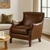 Accent Sofa Chair | Studded Trim Brown Top Grain Leather | Rubberwood