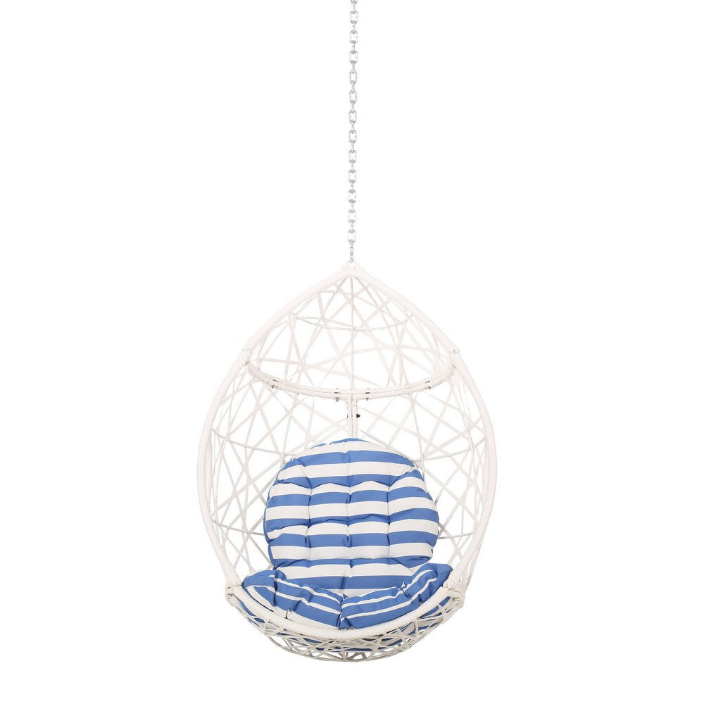Kiwi Hanging Basket Chair w Chain Egg Shape Rattan Weaving White BM327020