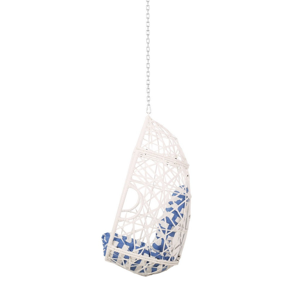 Kiwi Hanging Basket Chair w Chain, Egg Shape, Rattan Weaving, White