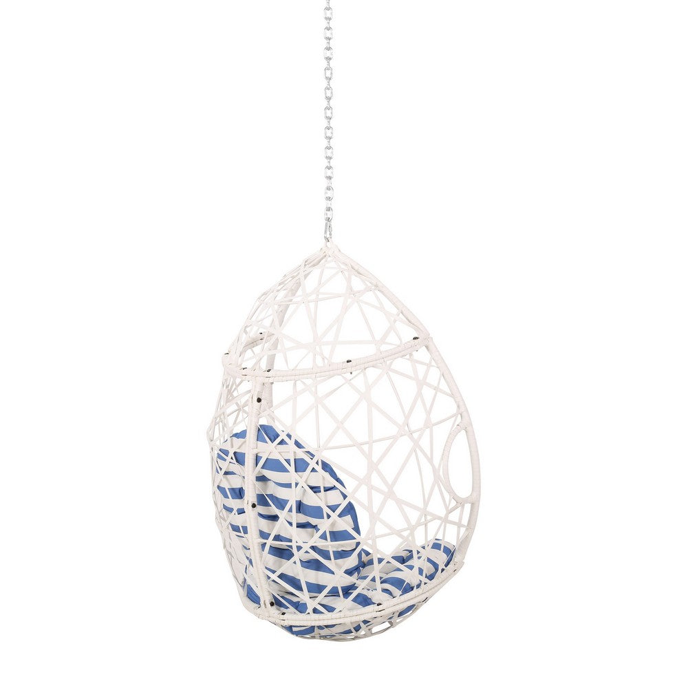 Kiwi Hanging Basket Chair w Chain, Egg Shape, Rattan Weaving, White