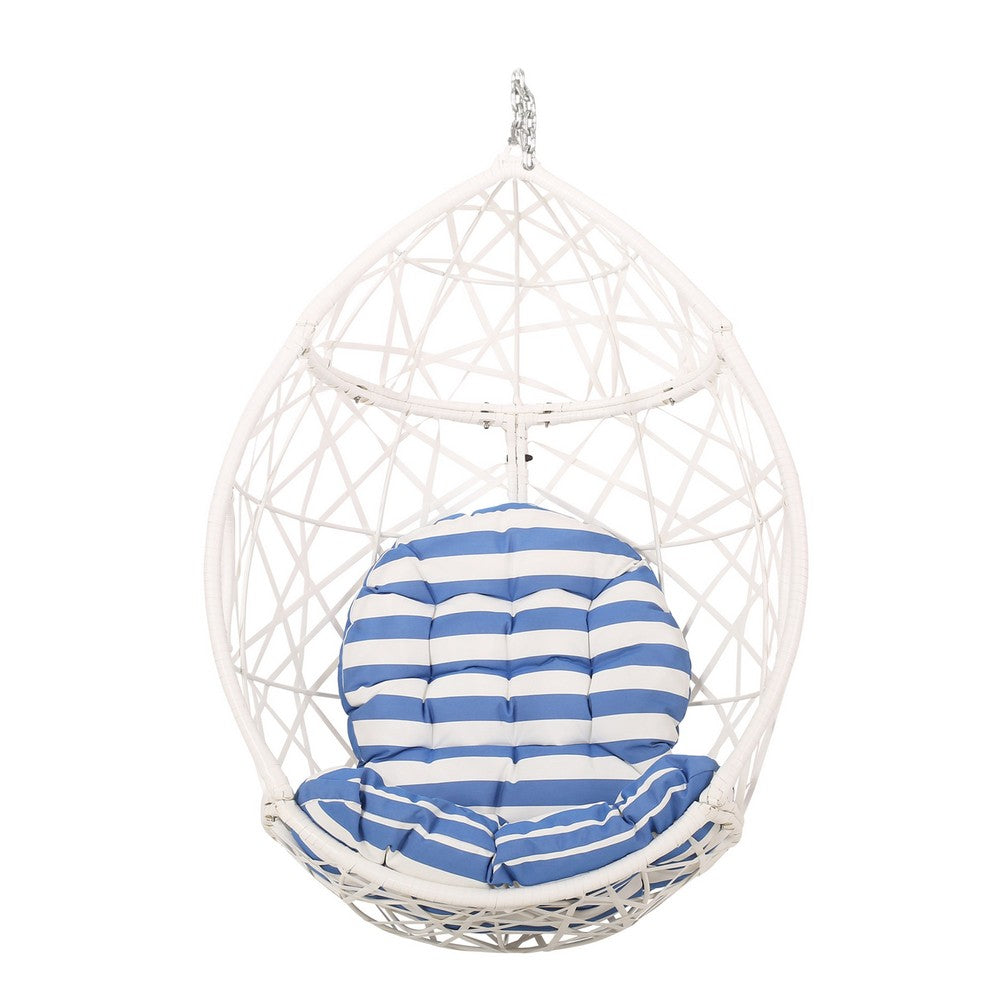 Tubo Hanging Accent Chair | Egg Shape | Rattan Woven | White Metal
