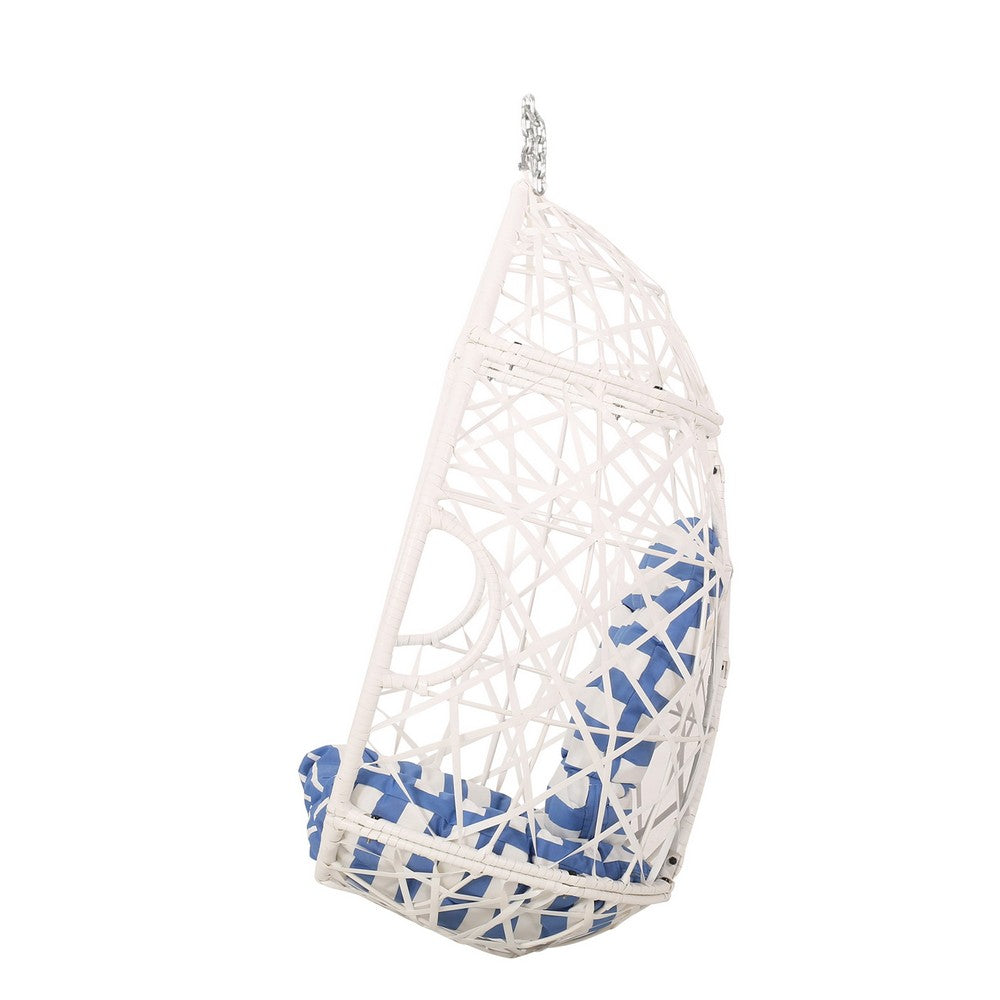 Tubo Hanging Accent Chair | Egg Shape | Rattan Woven | White Metal