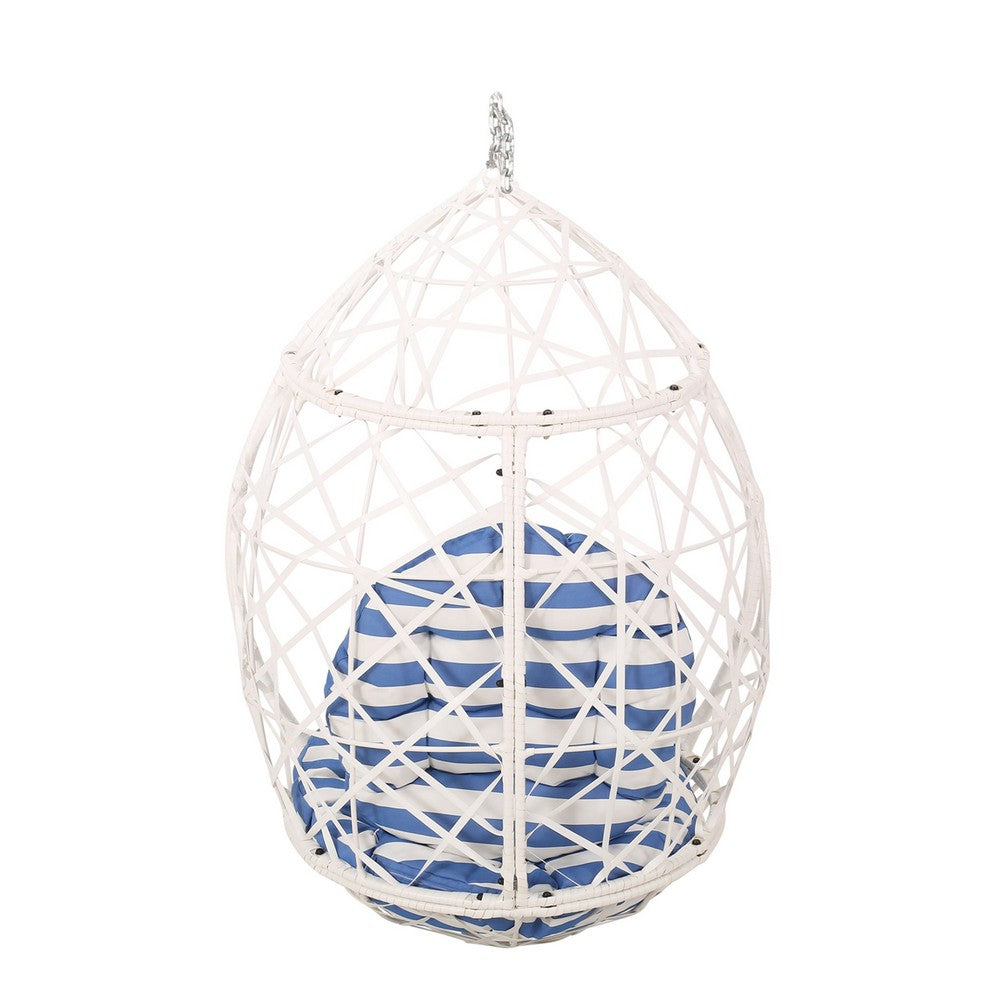 Tubo Hanging Accent Chair | Egg Shape | Rattan Woven | White Metal
