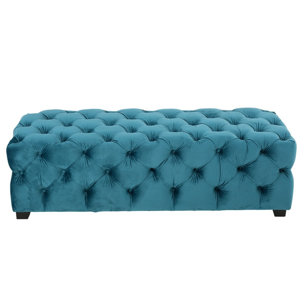 Puro Ottoman Bench | 51" | Button Tufted | Plush Teal Blue Velvet