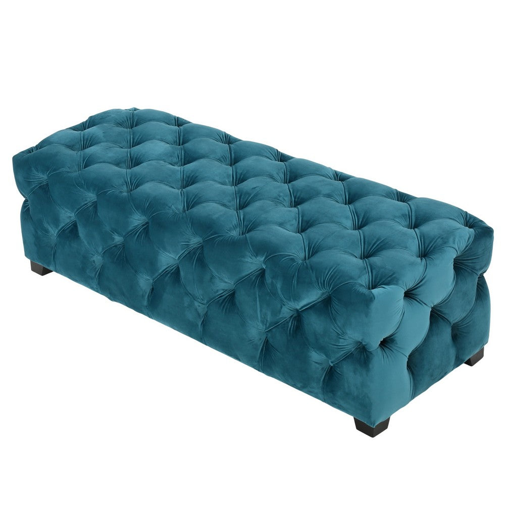 Puro Ottoman Bench | 51" | Button Tufted | Plush Teal Blue Velvet