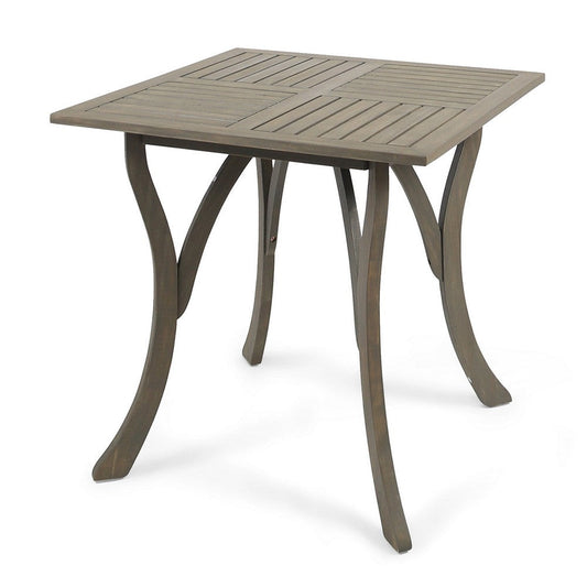 Olen Outdoor Dining Table, Slat Panel Top, 33 Inch, Brown Acacia Wood