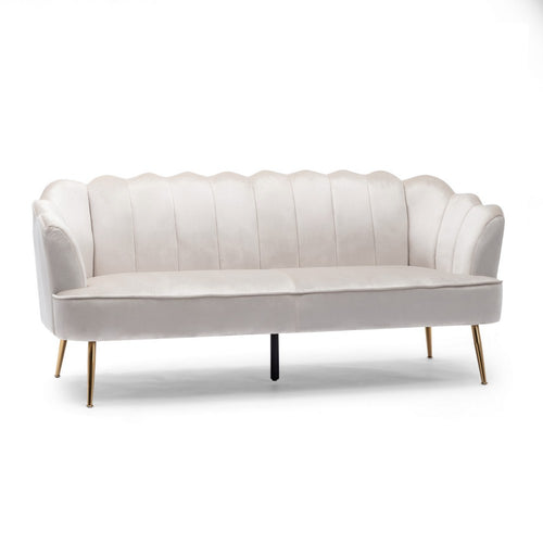 Nika Sofa | 3 Seater | Channel Stitching | 76" | Beige Velvet | Gold