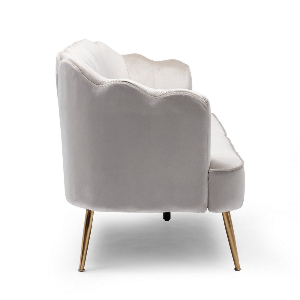 Nika Sofa | 3 Seater | Channel Stitching | 76" | Beige Velvet | Gold
