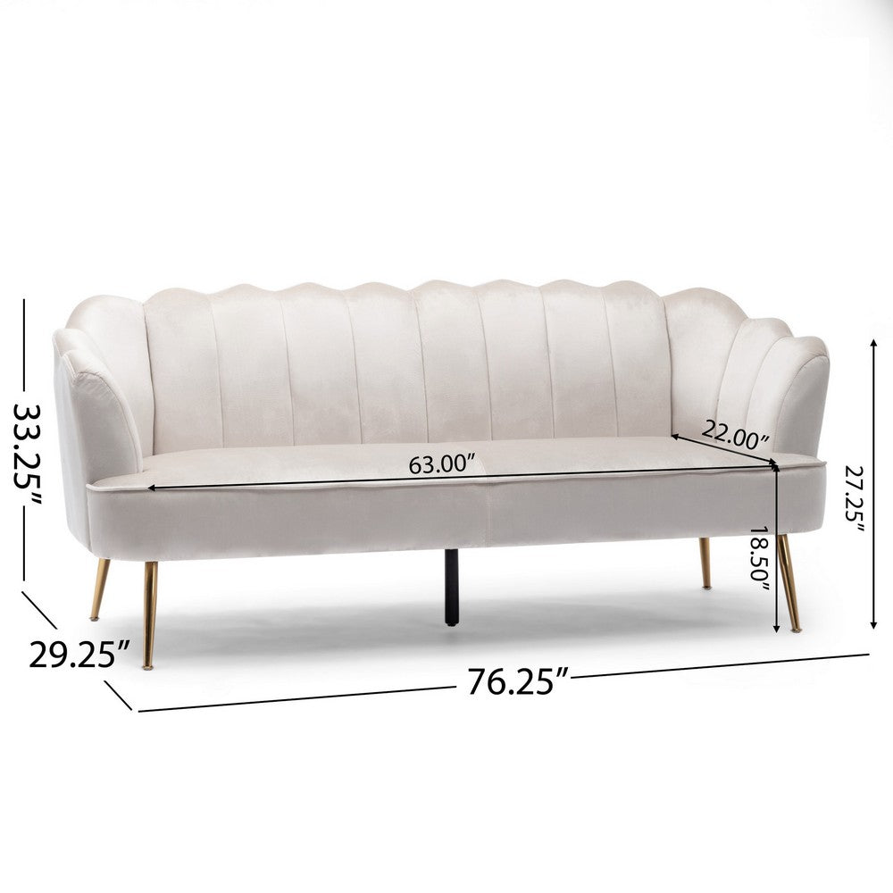 Nika Sofa | 3 Seater | Channel Stitching | 76" | Beige Velvet | Gold