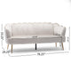 Nika Sofa | 3 Seater | Channel Stitching | 76" | Beige Velvet | Gold