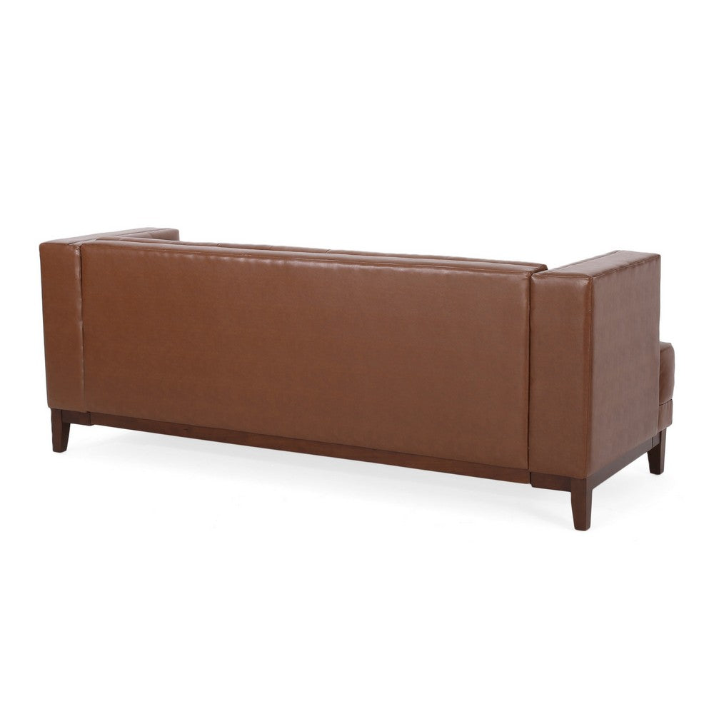 Alio Sofa | 81" | Tuxedo Arms | Chesterfield Tuft Brown Faux Leather