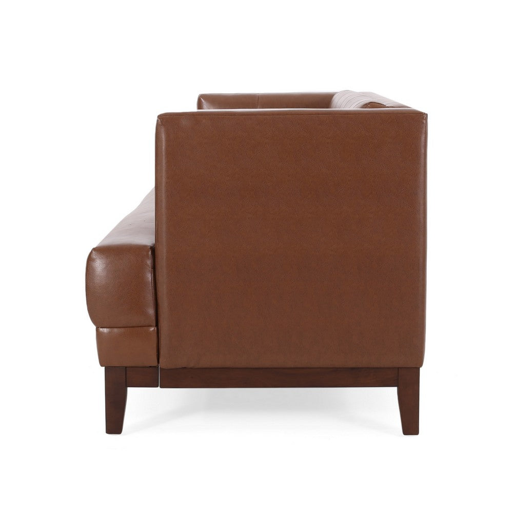 Alio Sofa | 81" | Tuxedo Arms | Chesterfield Tuft Brown Faux Leather