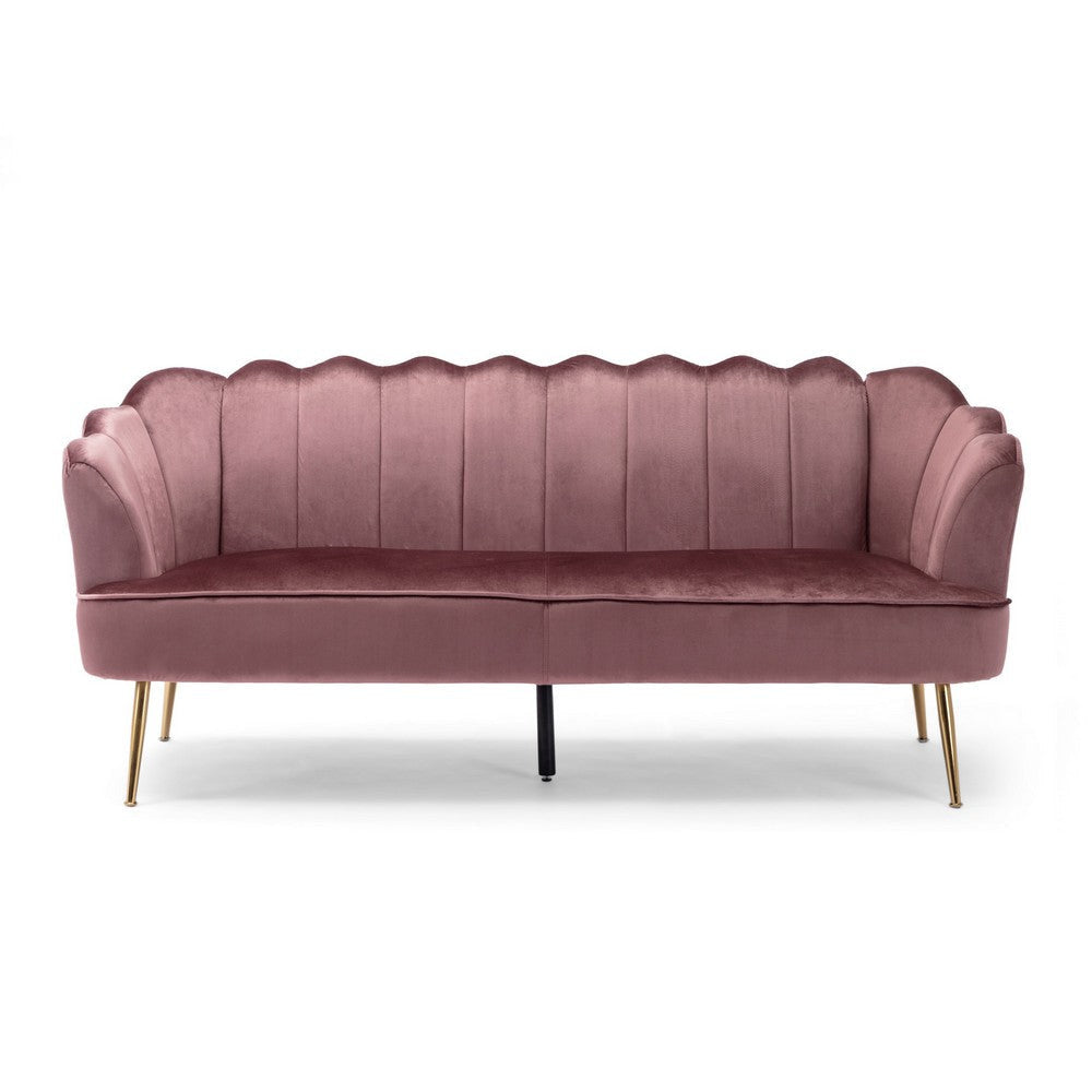 Nika Sofa 3 Seater Channel Stitching 76 Inch Blush Pink Velvet BM327030