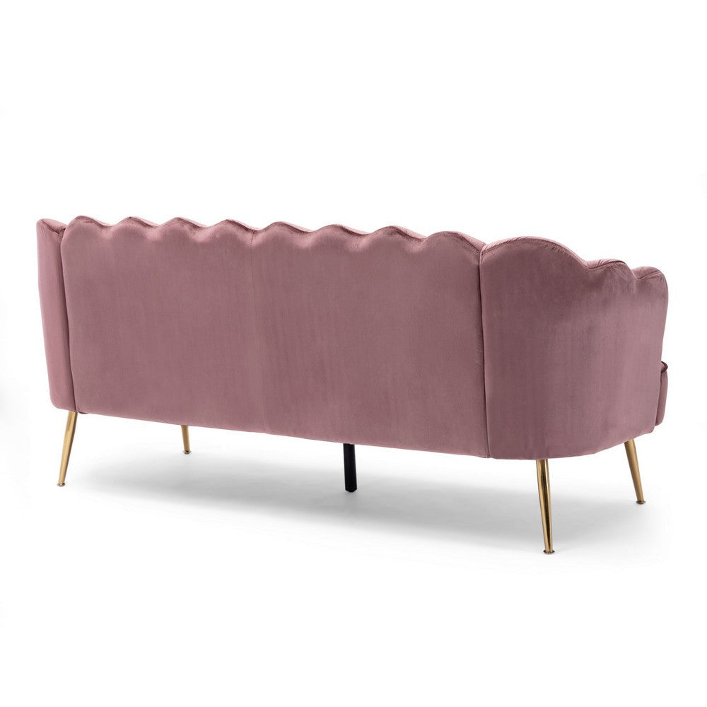 Nika Sofa 3 Seater Channel Stitching 76 Inch Blush Pink Velvet BM327030