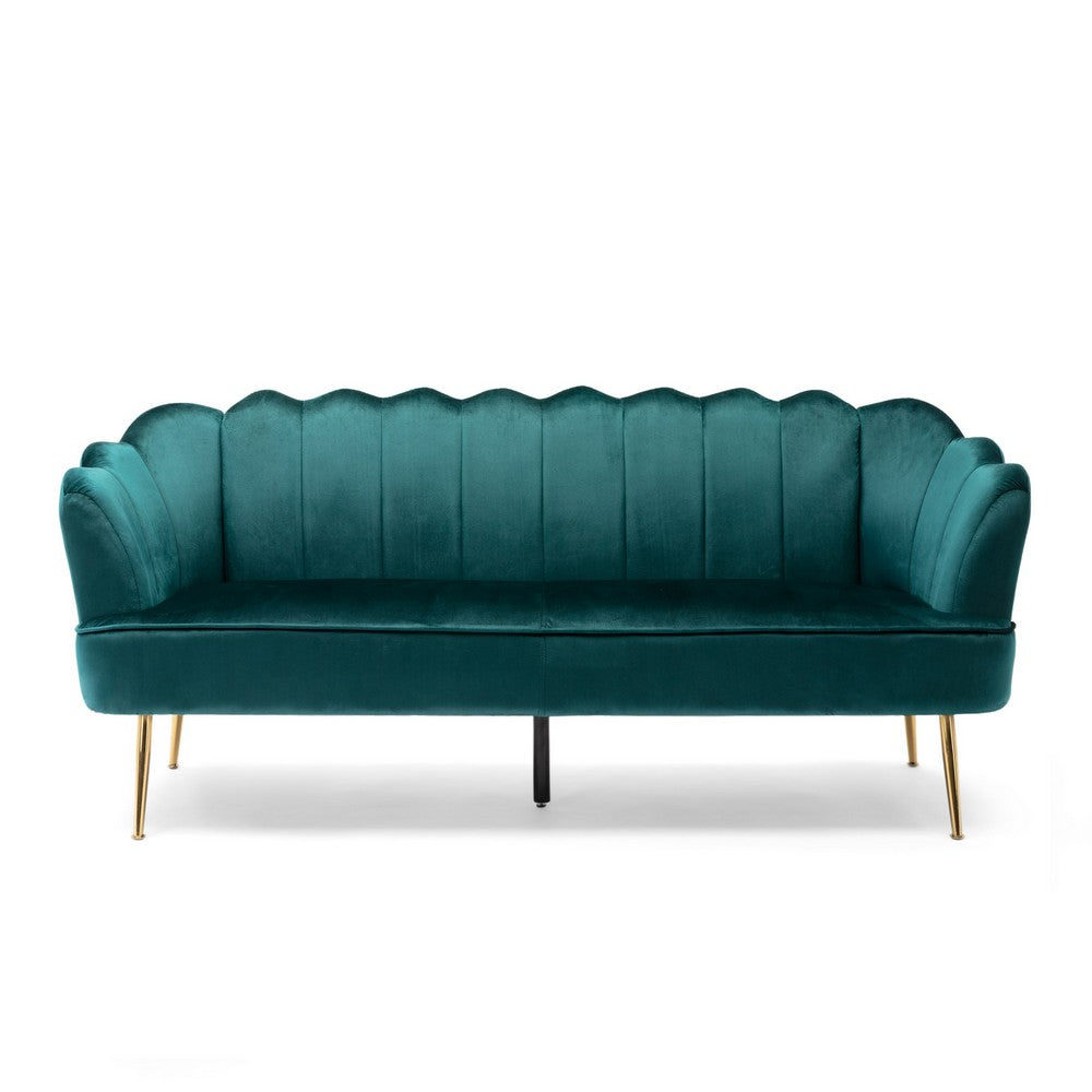 Nika Sofa | Modern Channel Stitching | 76" | Lush Teal Green Velvet