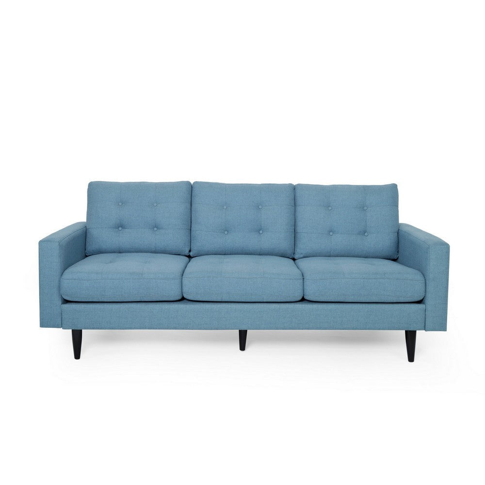 Apex Sofa 3 Seater 83 Inch Button Tufted Light Blue Fabric Black BM327033