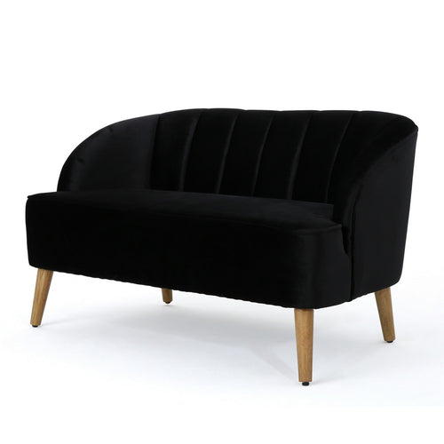 Loveseat | Channel Stitching | Tapered Wood Legs | 50" | Black Velvet