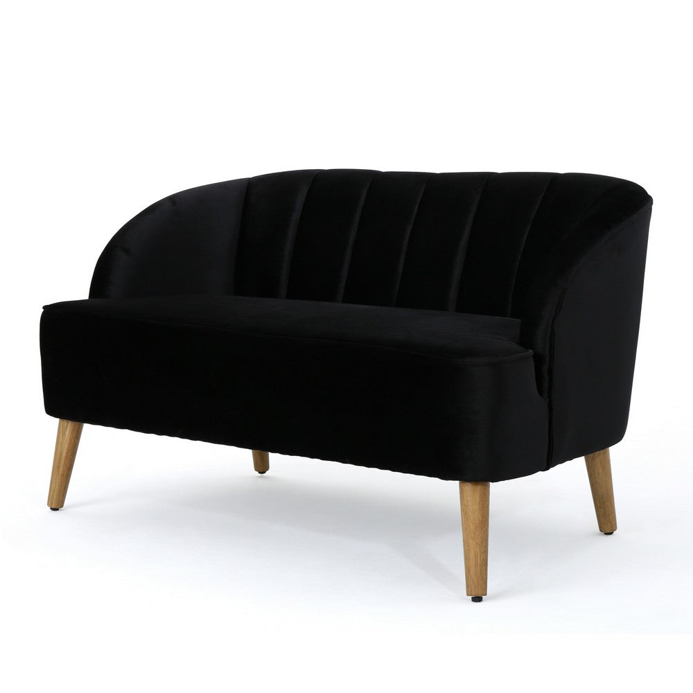 Loveseat | Channel Stitching | Tapered Wood Legs | 50" | Black Velvet