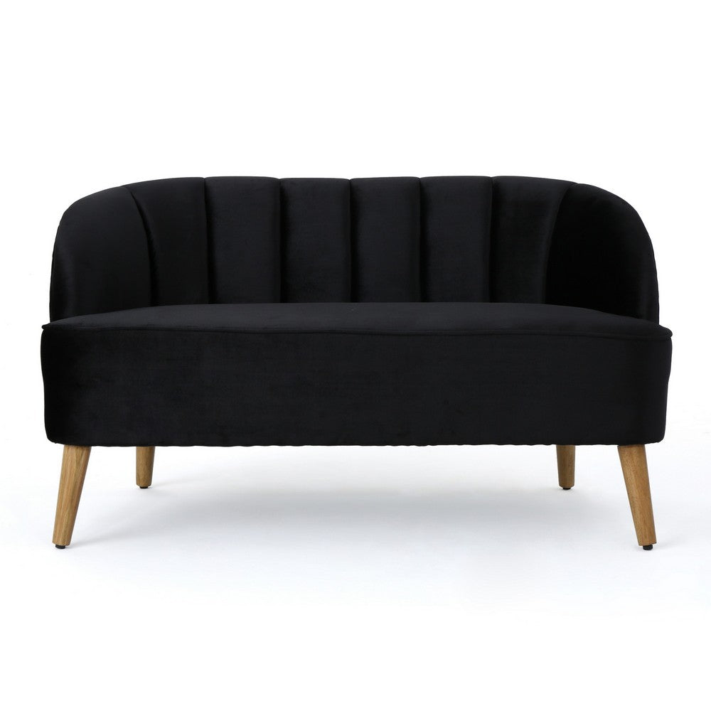 Loveseat | Channel Stitching | Tapered Wood Legs | 50" | Black Velvet