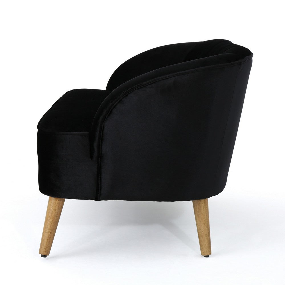 Loveseat | Channel Stitching | Tapered Wood Legs | 50" | Black Velvet