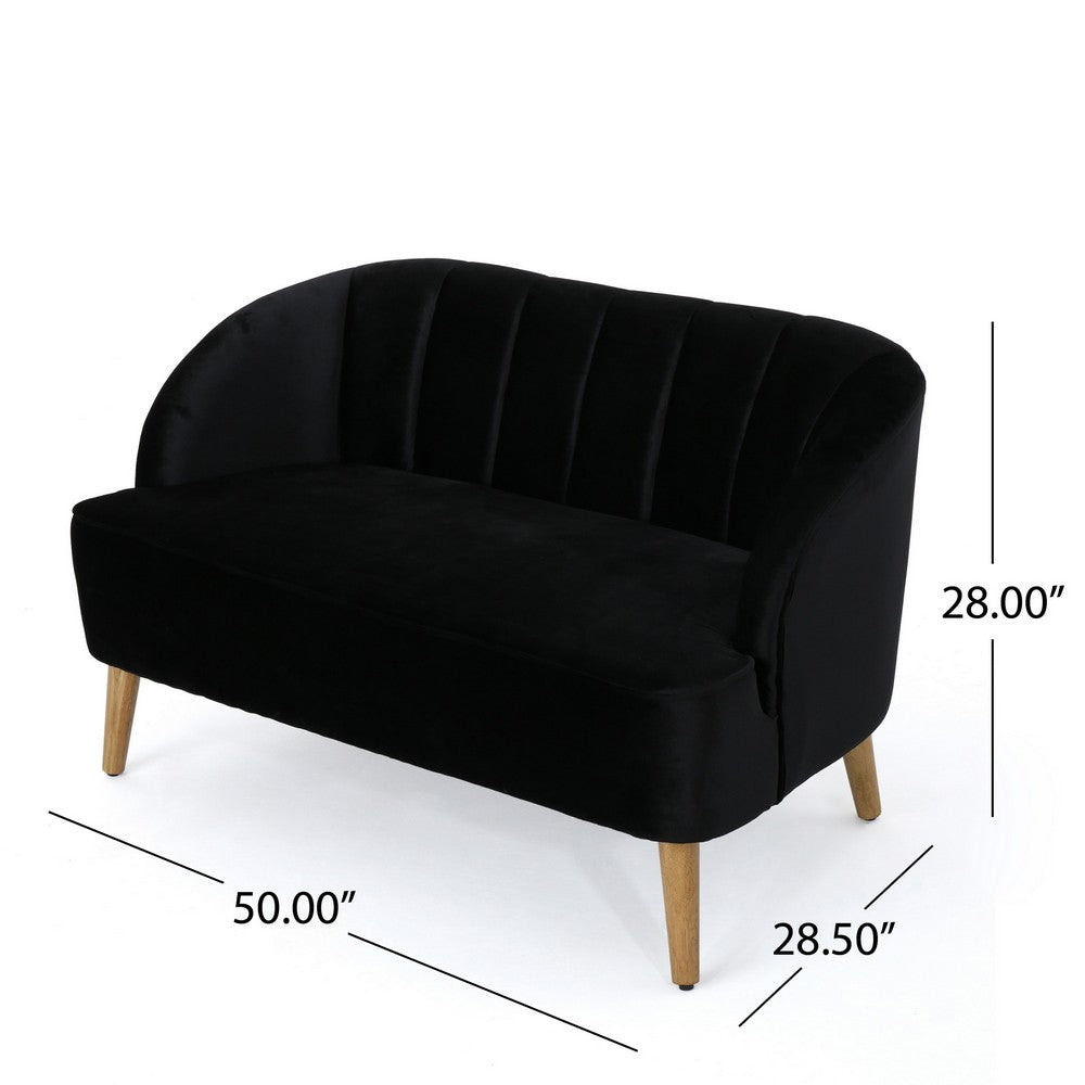 Loveseat | Channel Stitching | Tapered Wood Legs | 50" | Black Velvet