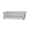 Sofa, 3 Seater, Button Tufted Gray Fabric, 83 Inch, Flared Rolled Arms