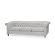 Sofa, 3 Seater, Button Tufted Gray Fabric, 83 Inch, Flared Rolled Arms