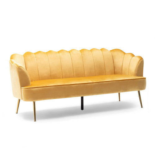 Nika Sofa, Modern Channel Stitched, 76 Inch, Solid Wood, Yellow Velvet