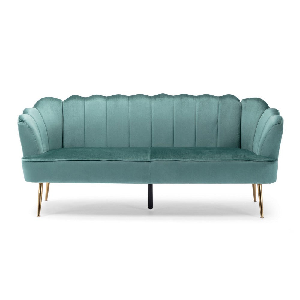 Nika Sofa | Modern Channel Stitched | 76" | Solid Wood | Blue Velvet